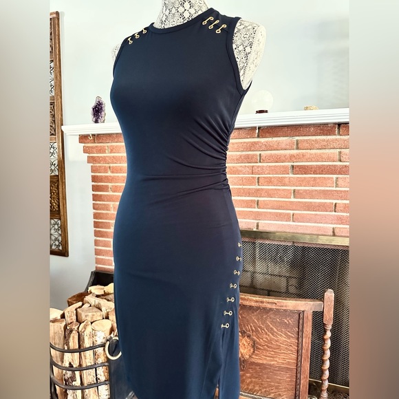 Michael Kors Navy Blue Bodycon Dress with Gold Detailing - Picture 1 of 4